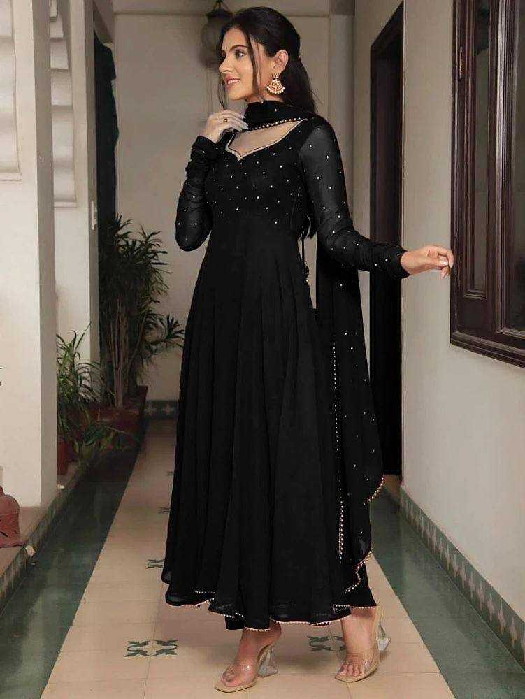 Ynf Faux Georgette KESH434 MNC06 Gowns Wholesale Long Gowns Georgette Gown Designer Gowns Manufacturer