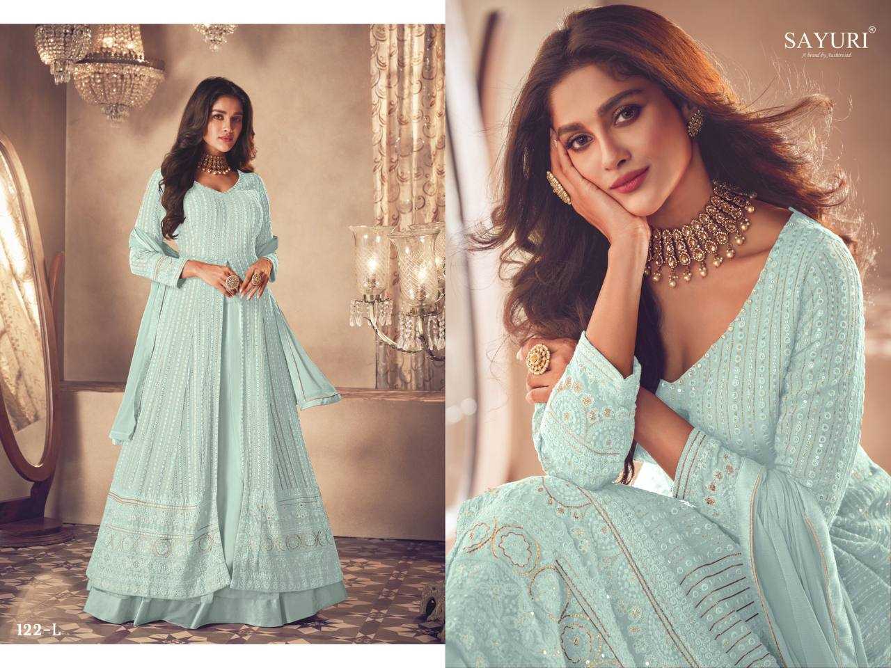 Ynf Faux Georgette RIN131 SAYURI 122 Gowns Wholesale Embroidery Gowns Georgette Gown Designer Gowns Manufacturer