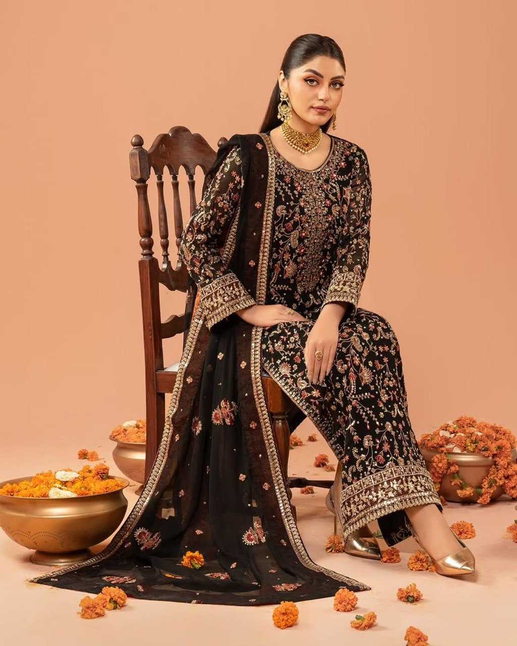 Ynf Faux Georgette RIN169 5826 Suits & Dresses Diwali Collections Wedding Collections Wholesale Embroidery Suits Georgette Suit Designer Suits Manufacturer