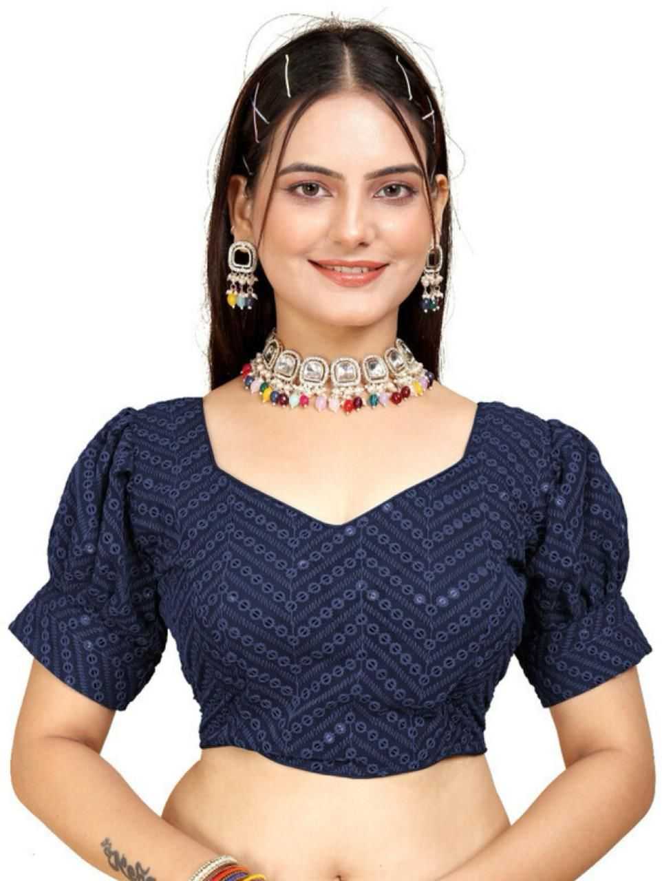 Ynf Georgette KESH286 DMC08 Readymade Blouses Wholesale Sequence Embroidery Blouse Designer Blouse Embroidered Blouses Manufacturer