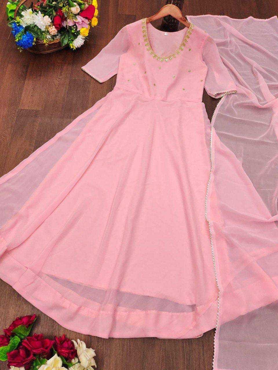 Ynf Georgette KESH434 MNC53 Gowns Wholesale Georgette Gown Gown With Dupatta Pink Gown Manufacturer