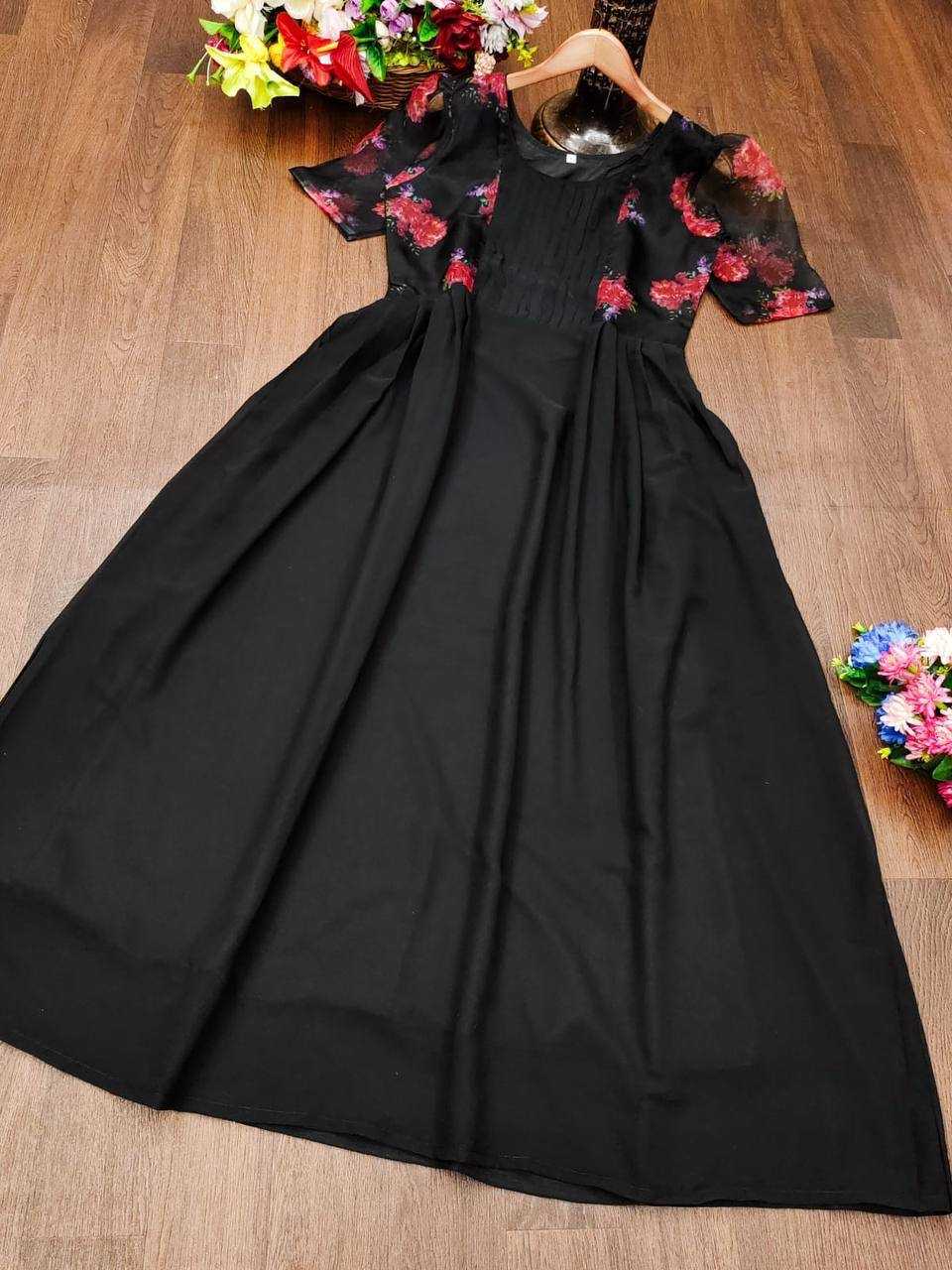 Ynf Georgette KESH434 MNC55 Gowns Wholesale Long Gowns Georgette Gown Black Gown Manufacturer