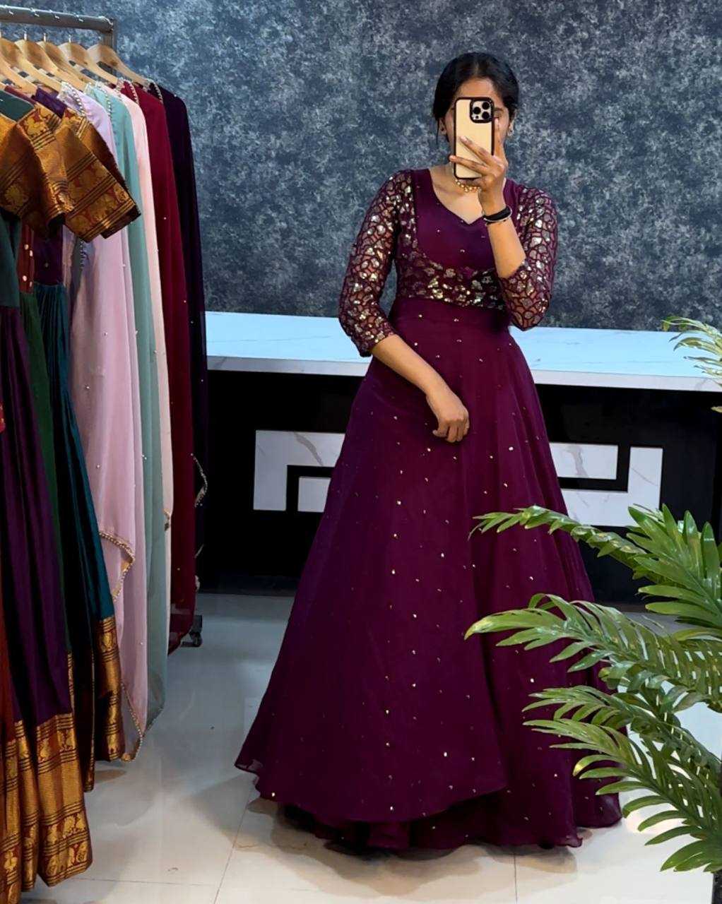 Ynf Georgette KESH434 MNC57 Gowns Wholesale Embroidery Gowns Georgette Gown Net Gowns Manufacturer