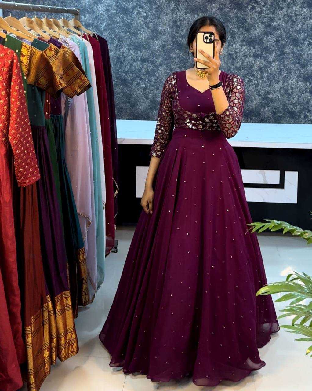 Ynf Georgette KESH434 MNC57 Gowns Wholesale Embroidery Gowns Georgette Gown Net Gowns Manufacturer