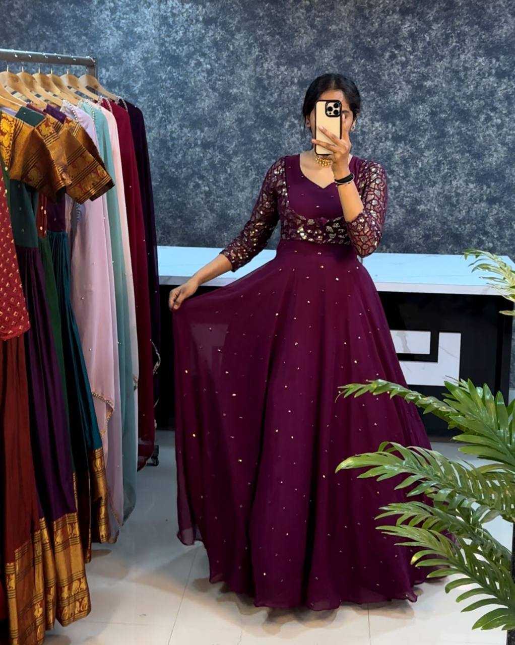 Ynf Georgette KESH434 MNC57 Gowns Wholesale Embroidery Gowns Georgette Gown Net Gowns Manufacturer