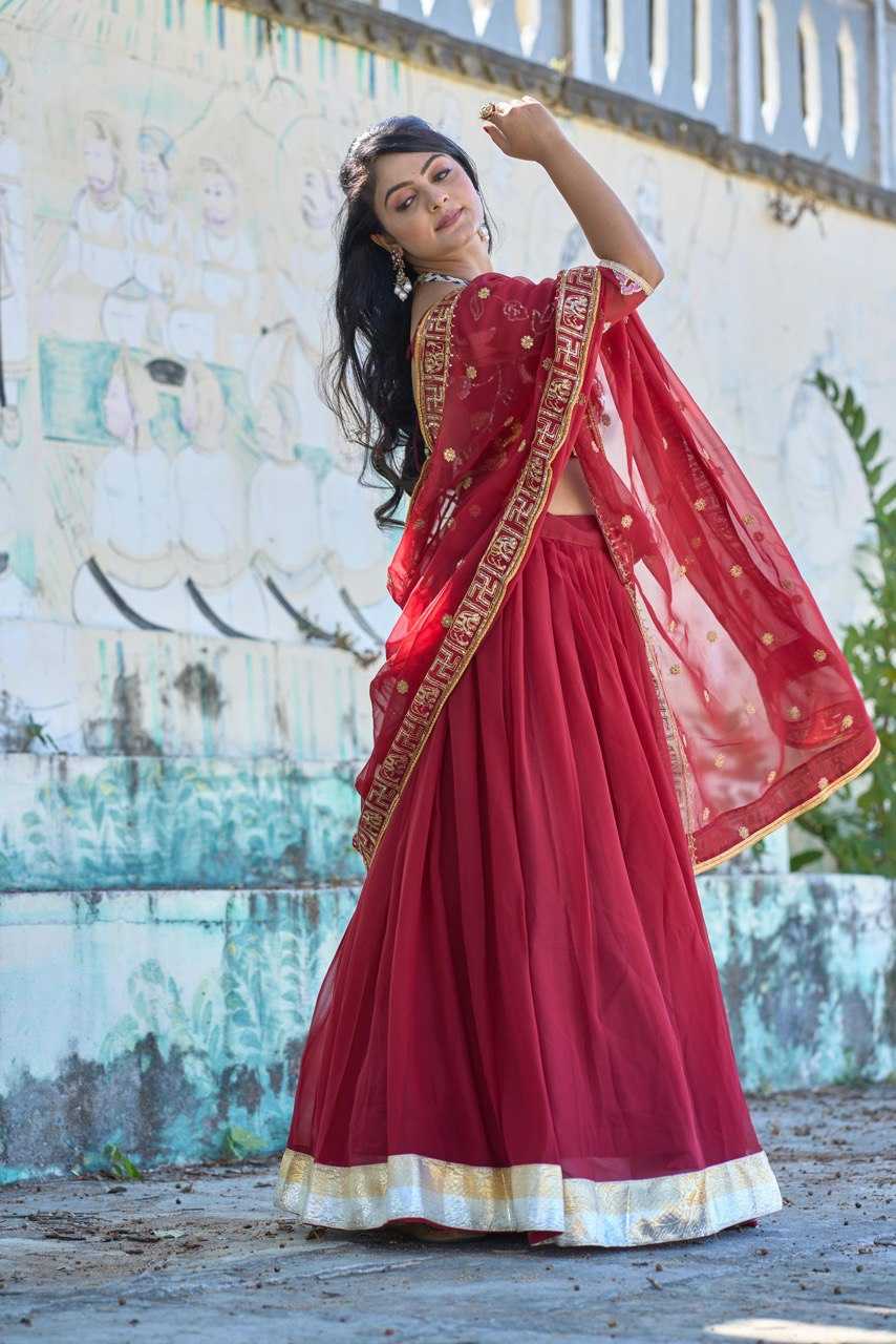 Ynf Georgette RIN119 9002MRN Lehengas Wedding Collections Festive Collections Wholesale Fancy Lehenga Georgette Lehenga Lehenga With Cancan Manufacturer