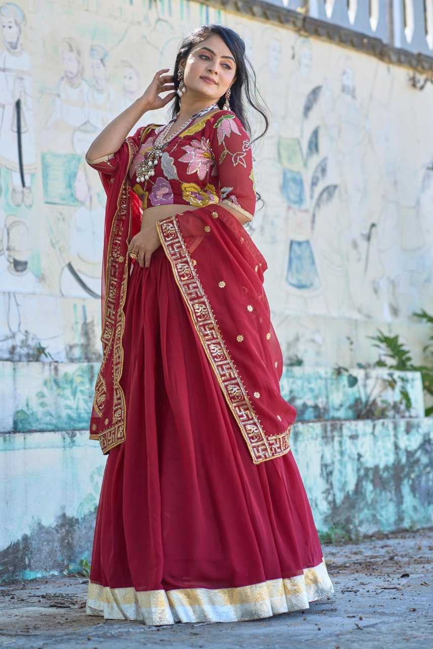 Ynf Georgette RIN119 9002MRN Lehengas Wedding Collections Festive Collections Wholesale Fancy Lehenga Georgette Lehenga Lehenga With Cancan Manufacturer