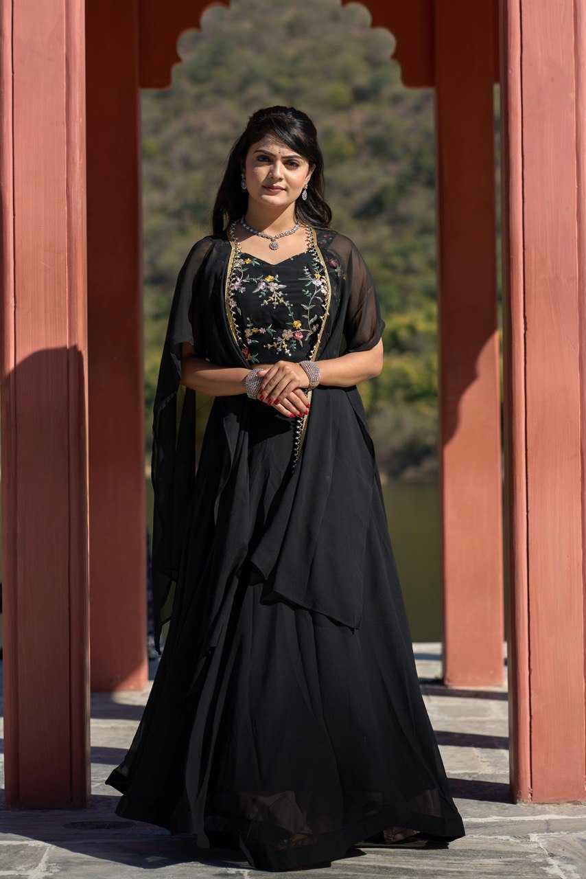 Ynf Georgette RIN119 9003BLK Lehengas Wedding Collections Festive Collections Wholesale Georgette Lehenga Lehenga With Cancan Lehenga With Blouse Manufacturer