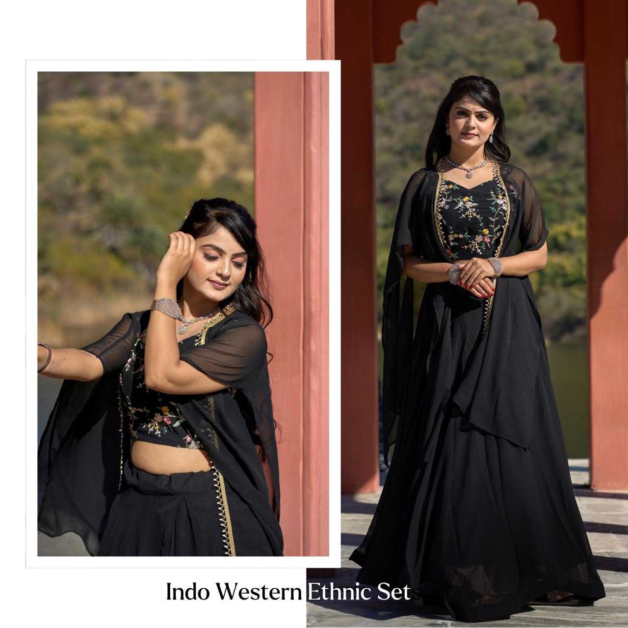 Ynf Georgette RIN119 9003BLK Lehengas Wedding Collections Festive Collections Wholesale Georgette Lehenga Lehenga With Cancan Lehenga With Blouse Manufacturer