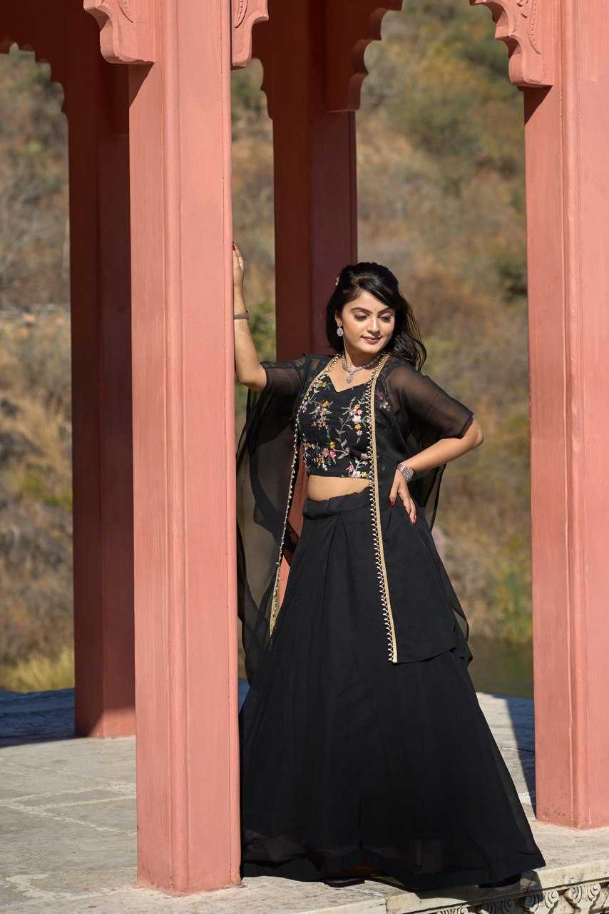 Ynf Georgette RIN119 9003BLK Lehengas Wedding Collections Festive Collections Wholesale Georgette Lehenga Lehenga With Cancan Lehenga With Blouse Manufacturer