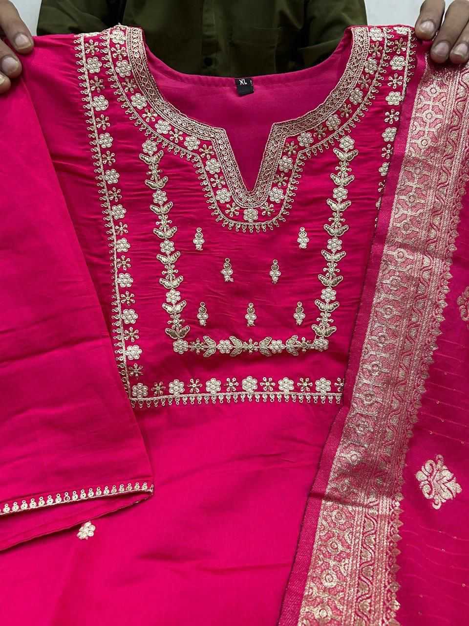 Ynf Heavy Roman Silk KESH175 DVF 38 Suits & Dresses Wholesale Embroidery Suits Ladies Silk Suit Zari Work Suit Manufacturer