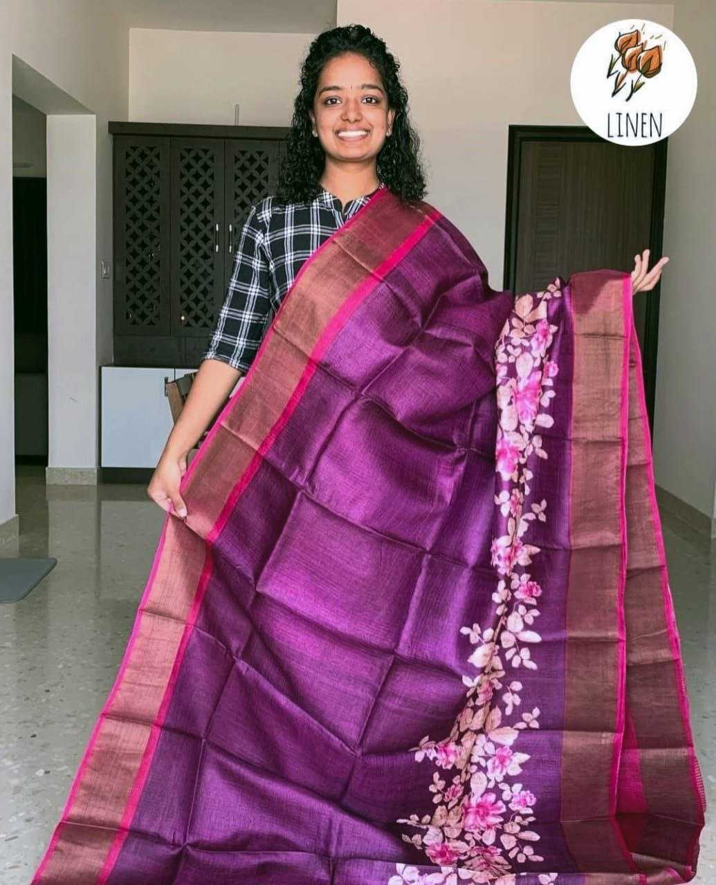 Ynf Linen KESH223 527 Sarees Wholesale Ladies Sarees Zari Border Sarees Printed Cotton Saree Manufacturer