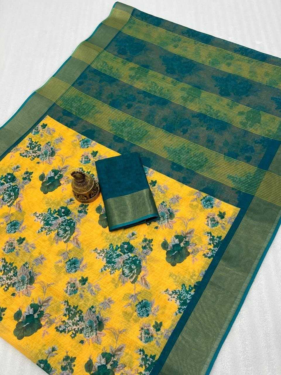 Ynf Linen KESH223 527 Sarees Wholesale Ladies Sarees Zari Border Sarees Printed Cotton Saree Manufacturer