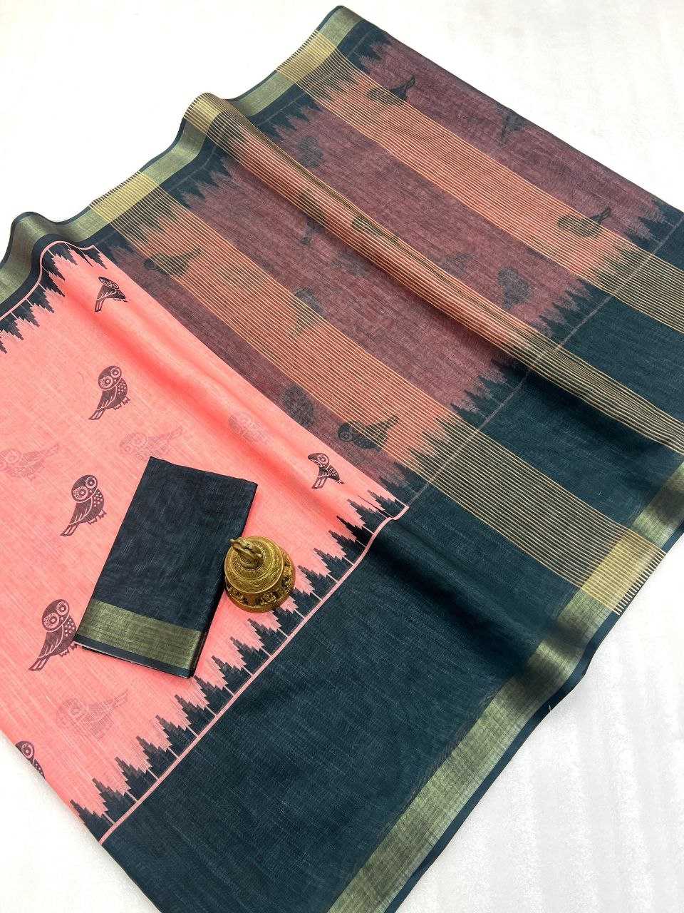 Ynf Linen KESH242 MG532 Sarees Wholesale Printed Sarees Zari Border Sarees Linen Sarees Manufacturer