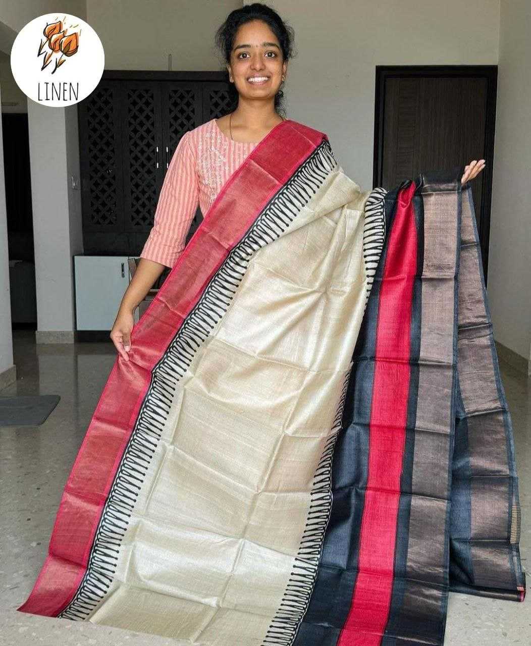 Ynf Linen KESH242 MG532 Sarees Wholesale Printed Sarees Zari Border Sarees Linen Sarees Manufacturer