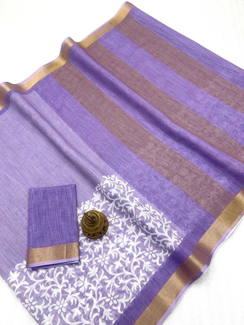 Ynf Linen KESH242 MG532 Sarees Wholesale Printed Sarees Zari Border Sarees Linen Sarees Manufacturer