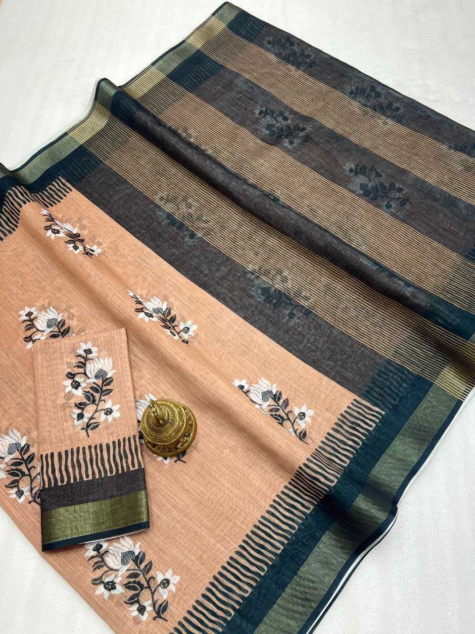 Ynf Linen KESH242 MG532 Sarees Wholesale Printed Sarees Zari Border Sarees Linen Sarees Manufacturer