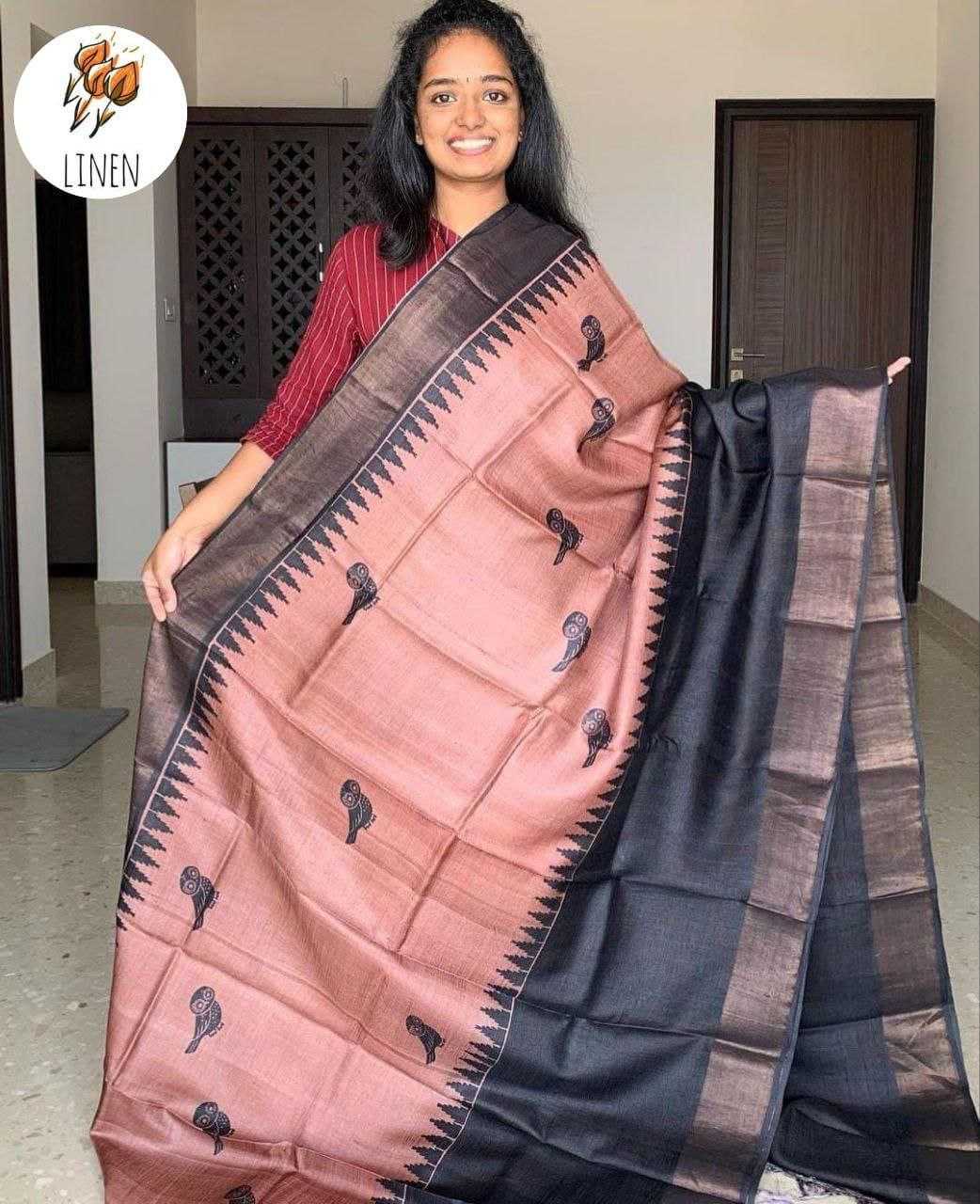 Ynf Linen KESH242 MG532 Sarees Wholesale Printed Sarees Zari Border Sarees Linen Sarees Manufacturer