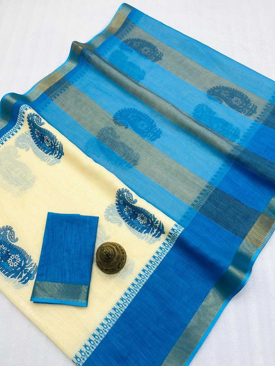 Ynf Linen KESH242 MG532 Sarees Wholesale Printed Sarees Zari Border Sarees Linen Sarees Manufacturer