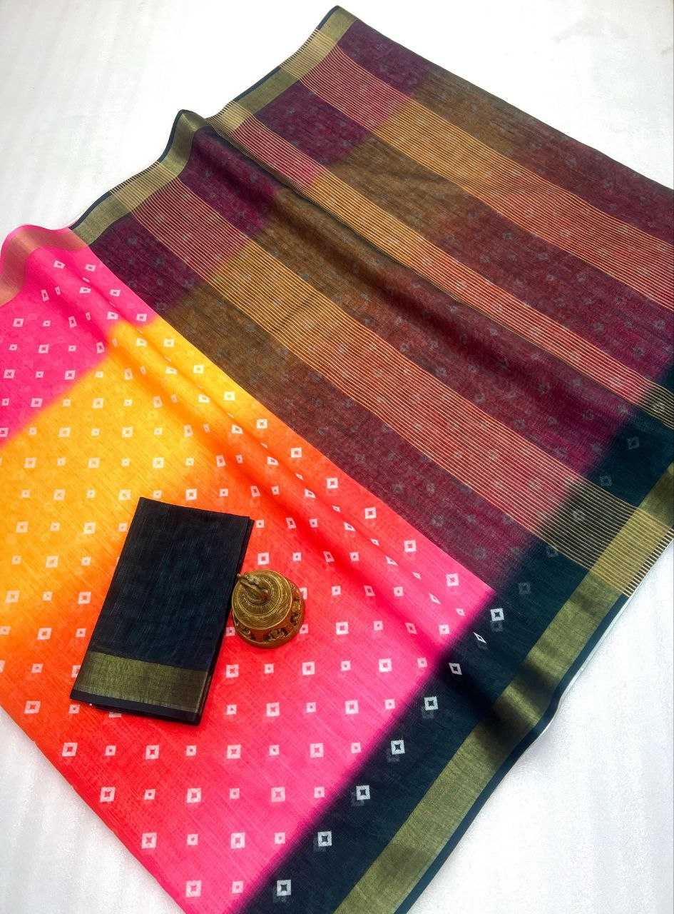 Ynf Linen KESH242 MG532 Sarees Wholesale Printed Sarees Zari Border Sarees Linen Sarees Manufacturer