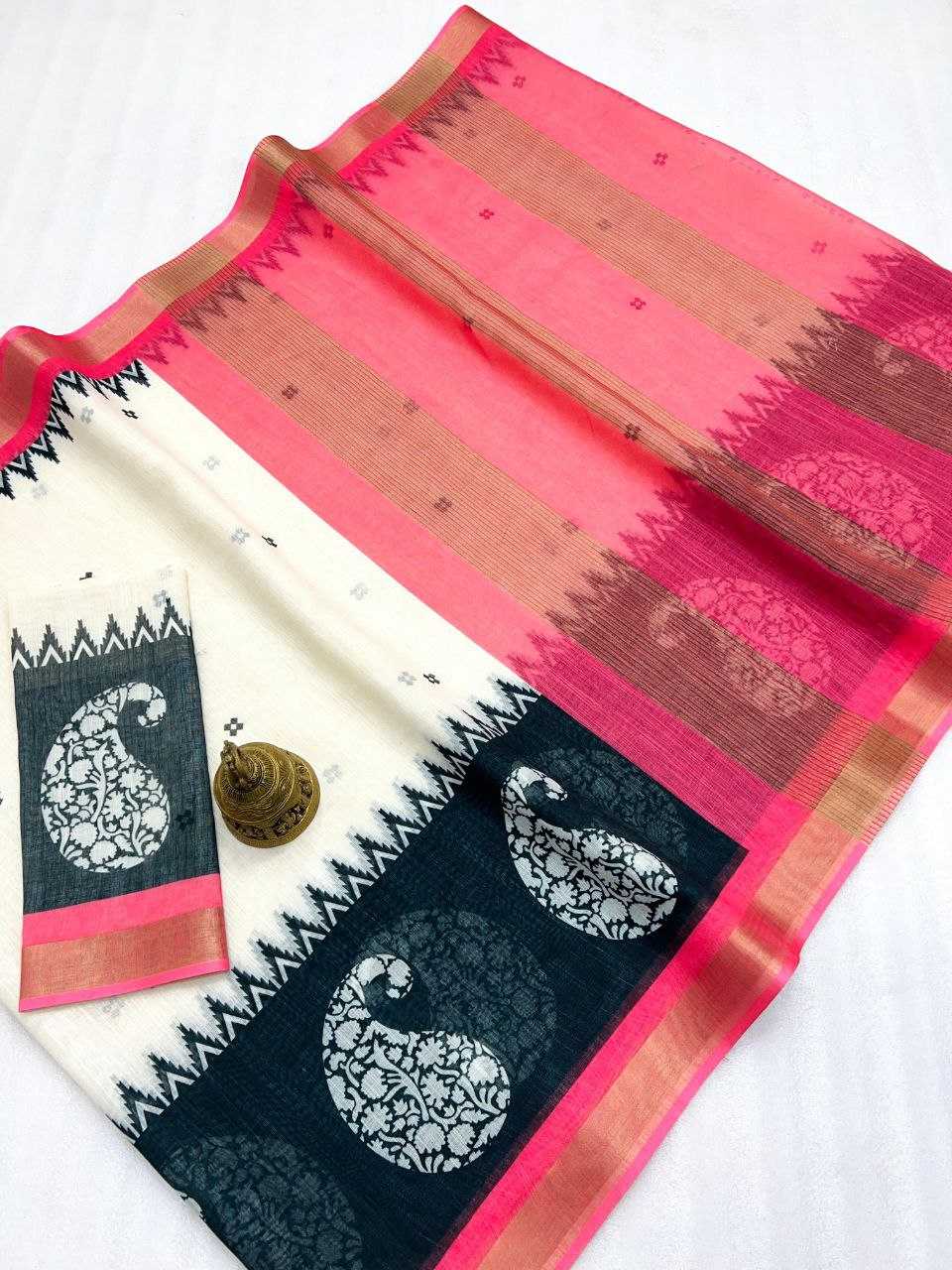 Ynf Linen KESH242 MG532 Sarees Wholesale Printed Sarees Zari Border Sarees Linen Sarees Manufacturer