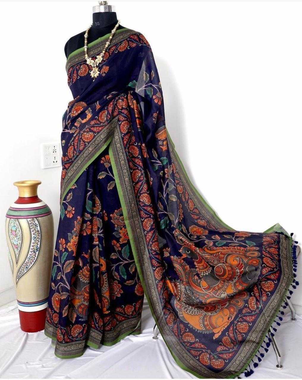 Ynf Linen RIN101 ANT42 Sarees Rakhi Collections Wedding Collections Wholesale Printed Sarees Kalamkari Sarees Linen Sarees Manufacturer