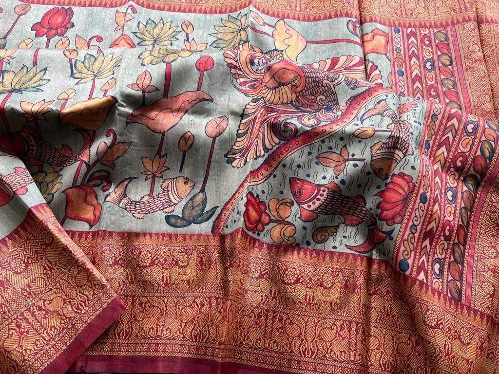 Ynf Linen KESH101 ANT69 Sarees Durga Pooja Sarees Festive Collections Wholesale Printed Sarees Kalamkari Sarees Linen Sarees Manufacturer