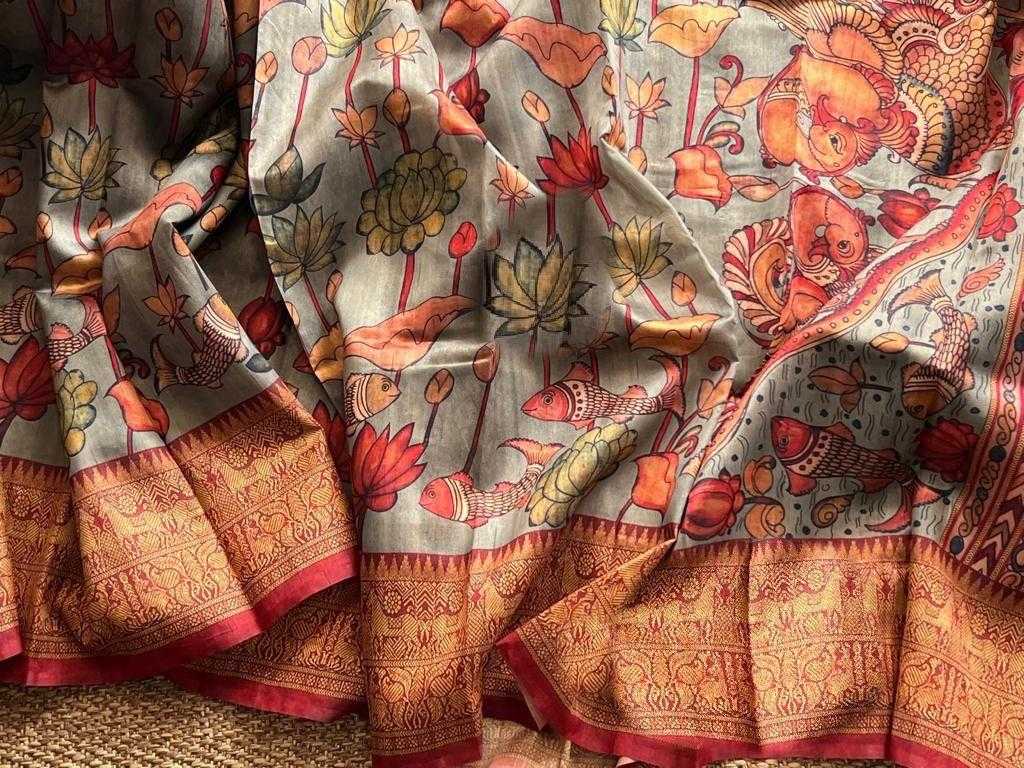 Ynf Linen KESH101 ANT69 Sarees Durga Pooja Sarees Festive Collections Wholesale Printed Sarees Kalamkari Sarees Linen Sarees Manufacturer