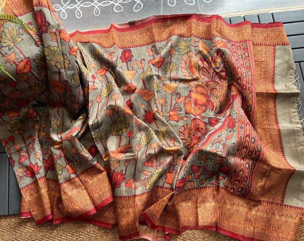 Ynf Linen KESH101 ANT69 Sarees Durga Pooja Sarees Festive Collections Wholesale Printed Sarees Kalamkari Sarees Linen Sarees Manufacturer