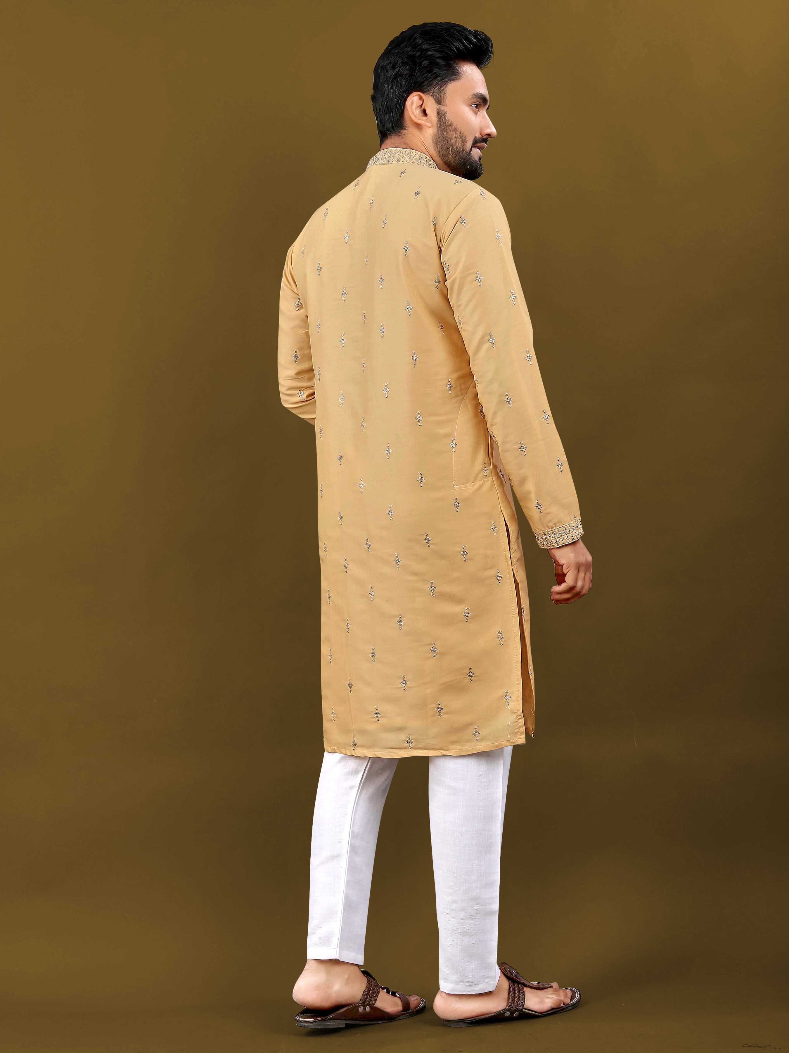 Ynf Malai Silk RIN111 SUVARN Mens Wear Wedding Collections Festive Collections Wholesale Mens Kurtas Mens Kurta Pyjama Silk Kurta Manufacturer