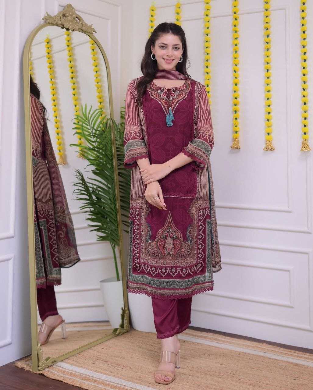 Ynf Maslin KESH209 Pakistan Maroon suits Suits & Dresses Wholesale Printed Suits Embroidery Suits Maroon Salwar Suit Manufacturer