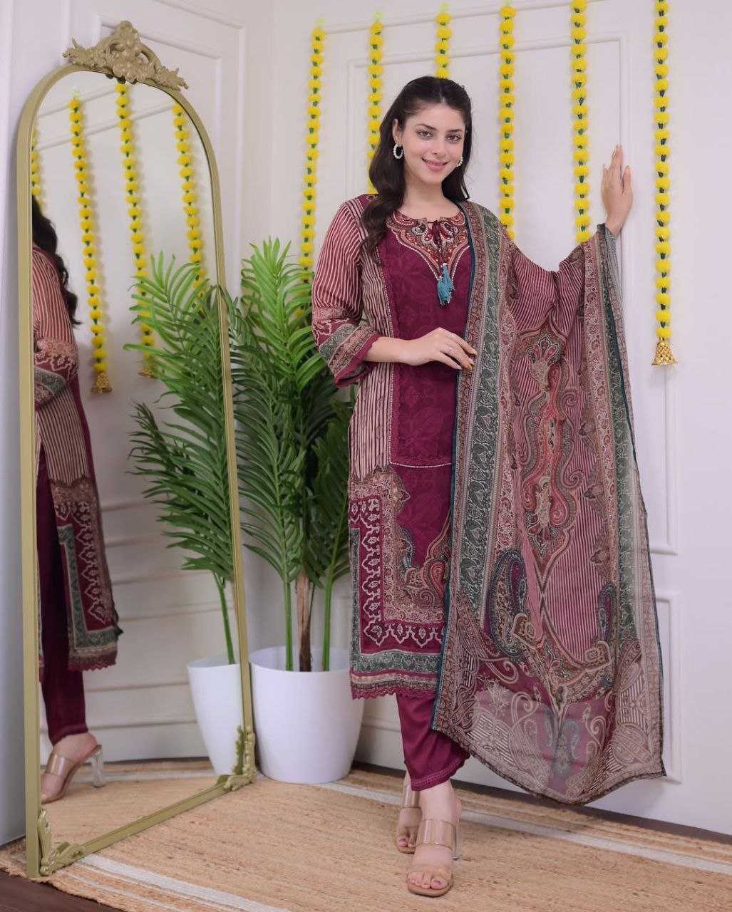 Ynf Maslin KESH209 Pakistan Maroon suits Suits & Dresses Wholesale Printed Suits Embroidery Suits Maroon Salwar Suit Manufacturer