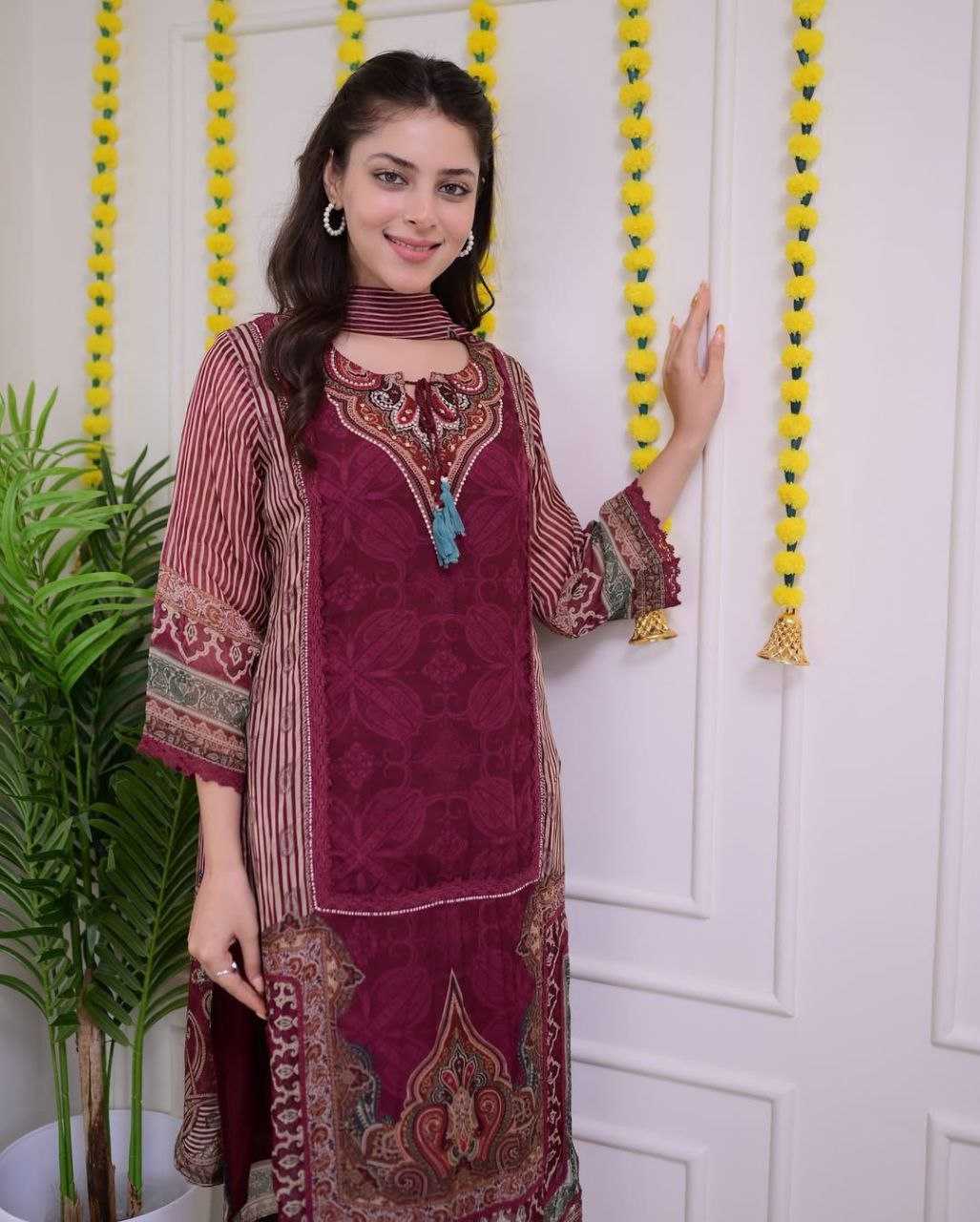 Ynf Maslin KESH209 Pakistan Maroon suits Suits & Dresses Wholesale Printed Suits Embroidery Suits Maroon Salwar Suit Manufacturer