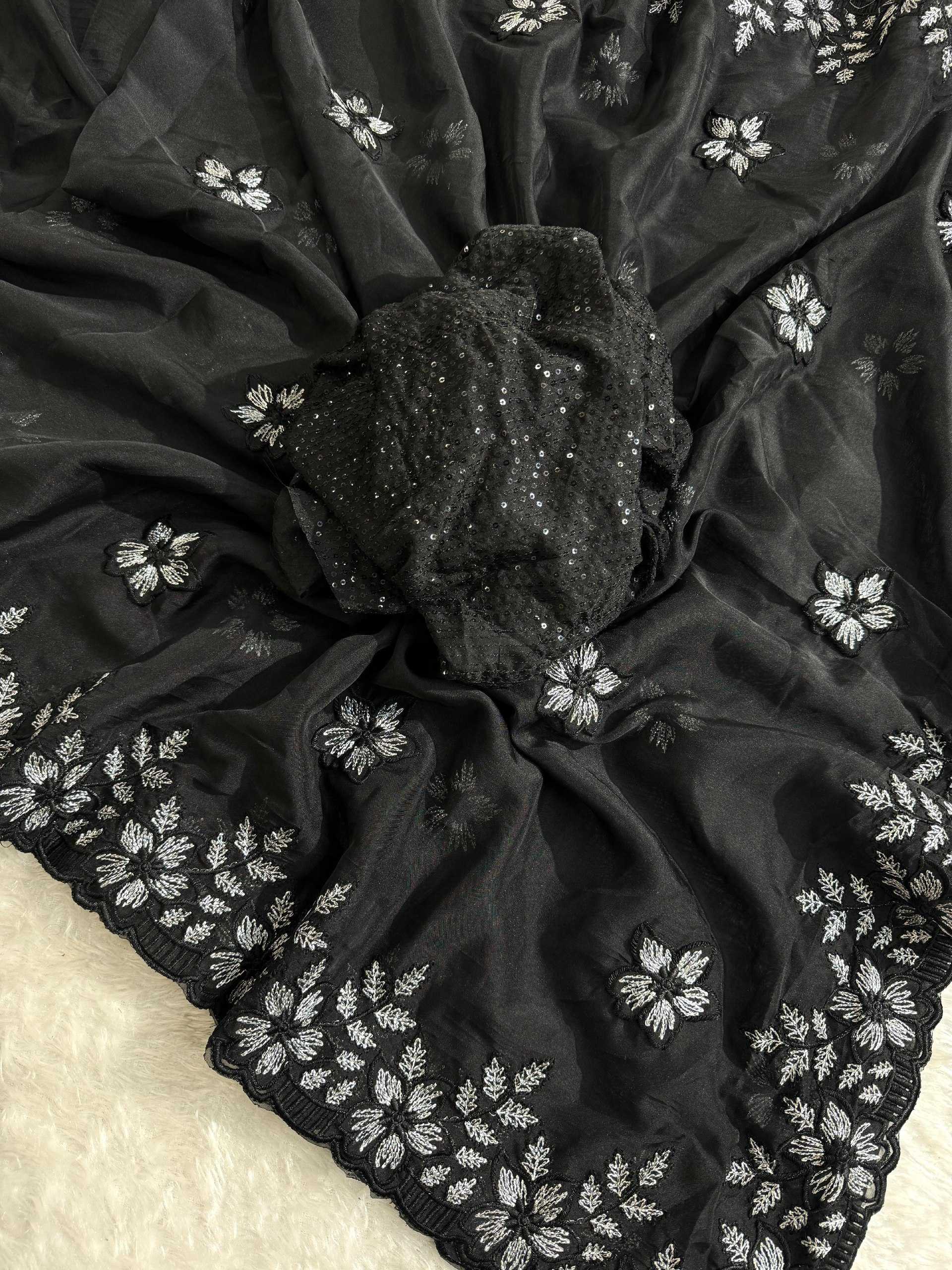 Ynf Organza KESH391 1087 Sarees Wholesale Designer Sarees Cutwork Saree Black Sarees Manufacturer