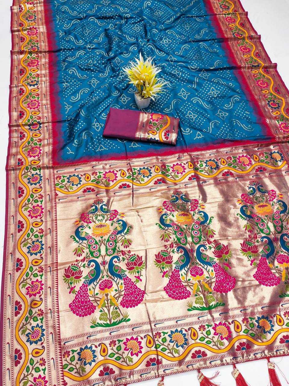 Ynf Paithani Silk RIN150 Bandhani Paithani Silk Sarees Wholesale Paithani Sarees Printed Silk Saree Party Wear Silk Sarees Manufacturer