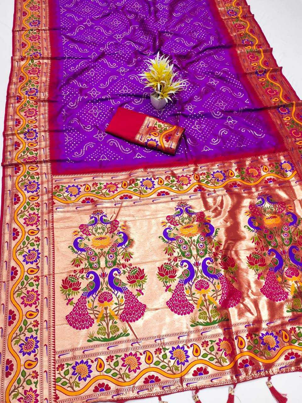 Ynf Paithani Silk RIN150 Bandhani Paithani Silk Sarees Wholesale Paithani Sarees Printed Silk Saree Party Wear Silk Sarees Manufacturer