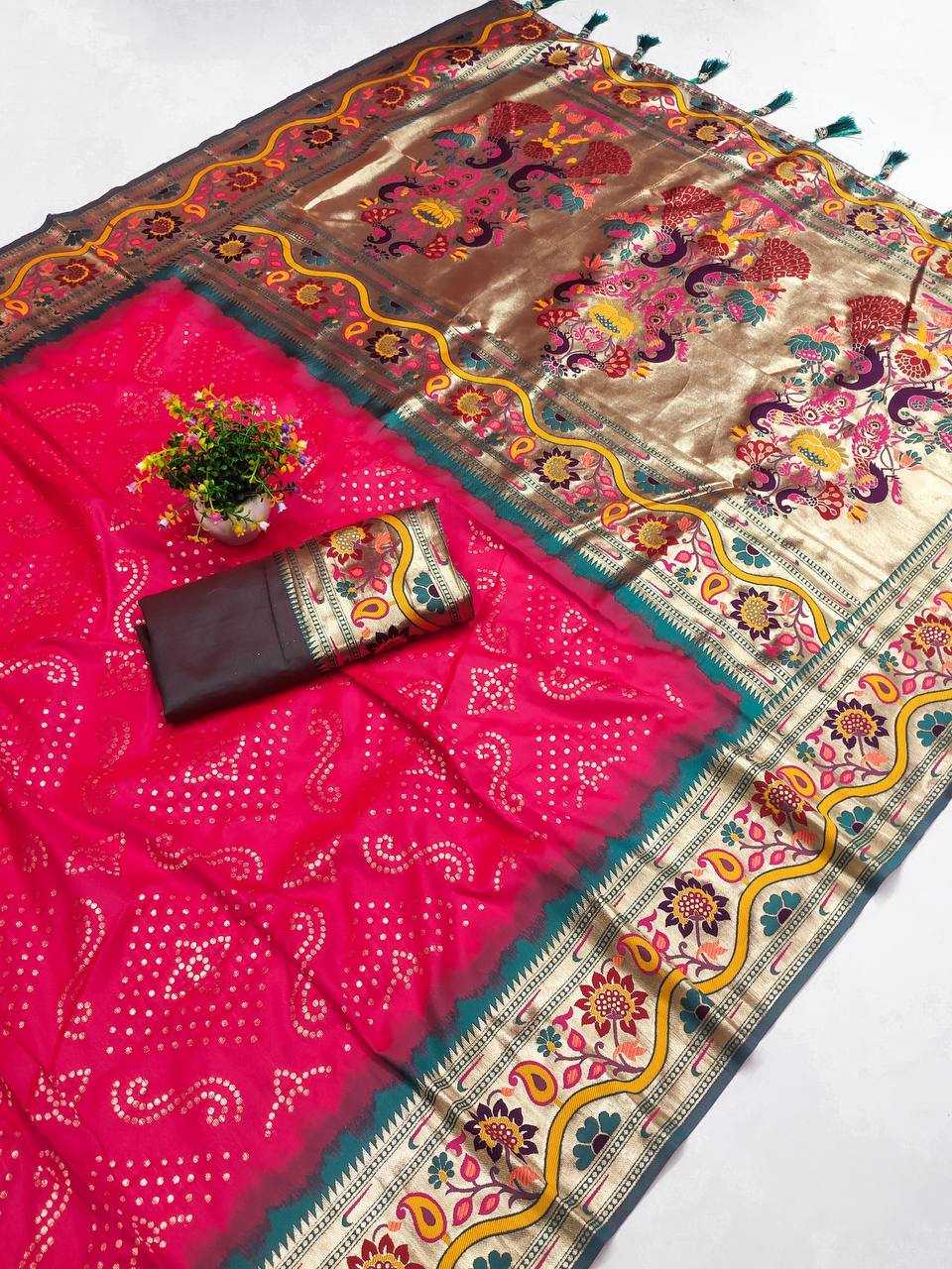 Ynf Paithani Silk RIN150 Bandhani Paithani Silk Sarees Wholesale Paithani Sarees Printed Silk Saree Party Wear Silk Sarees Manufacturer