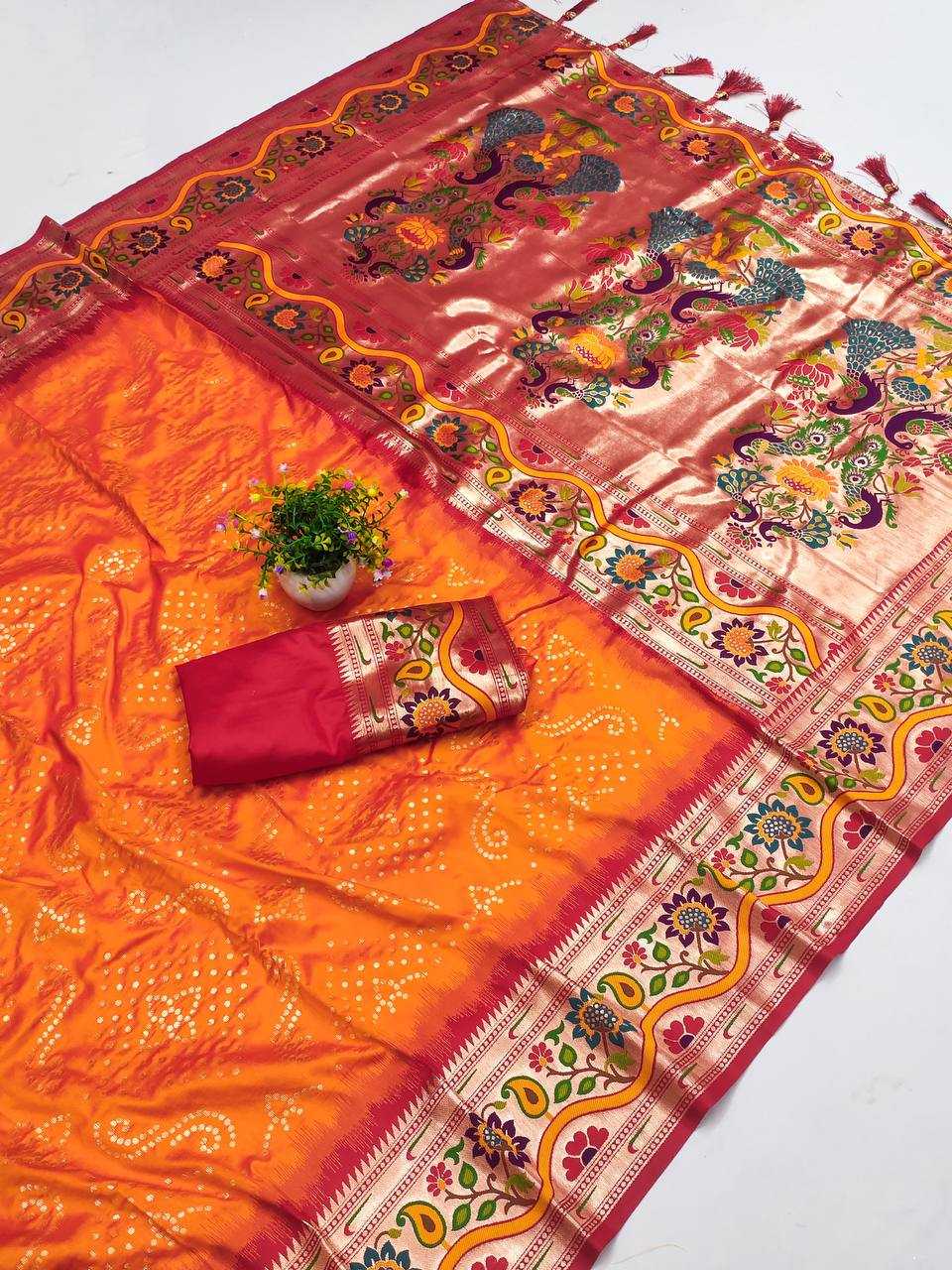 Ynf Paithani Silk RIN150 Bandhani Paithani Silk Sarees Wholesale Paithani Sarees Printed Silk Saree Party Wear Silk Sarees Manufacturer