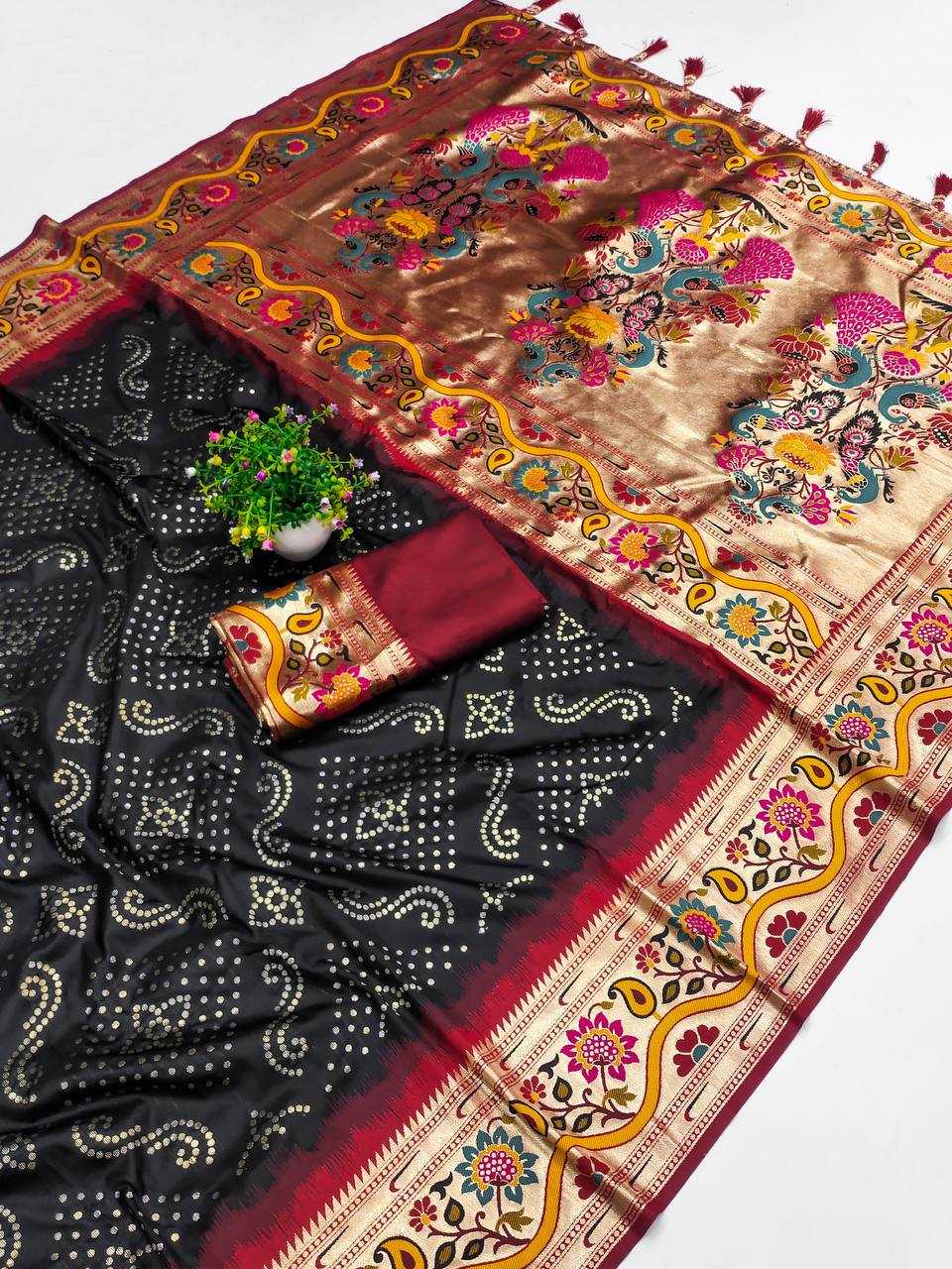 Ynf Paithani Silk RIN150 Bandhani Paithani Silk Sarees Wholesale Paithani Sarees Printed Silk Saree Party Wear Silk Sarees Manufacturer