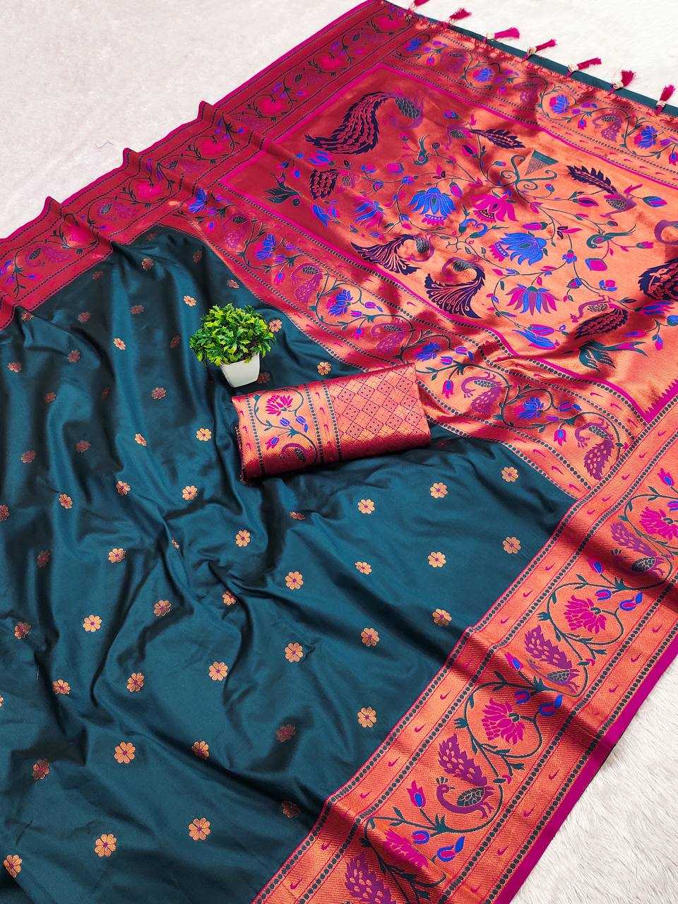 Ynf Paithani Silk RIN150 Coin Paithani Silk Sarees Wholesale Paithani Sarees Heavy Silk Sarees Zari Border Silk Sarees Manufacturer