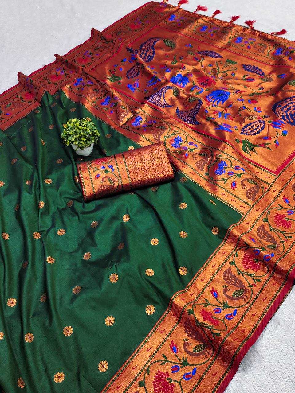 Ynf Paithani Silk RIN150 Coin Paithani Silk Sarees Wholesale Paithani Sarees Heavy Silk Sarees Zari Border Silk Sarees Manufacturer