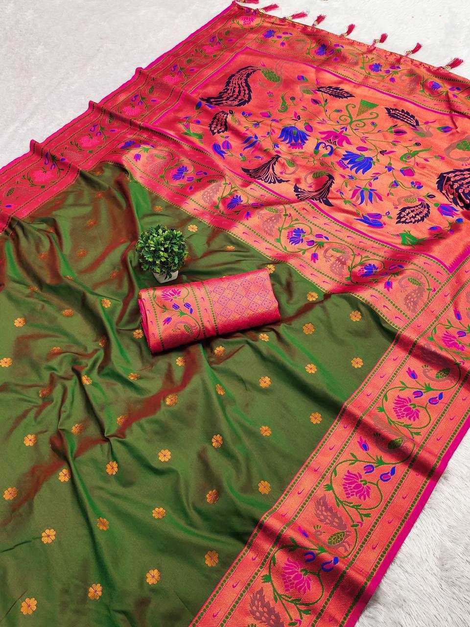 Ynf Paithani Silk RIN150 Coin Paithani Silk Sarees Wholesale Paithani Sarees Heavy Silk Sarees Zari Border Silk Sarees Manufacturer