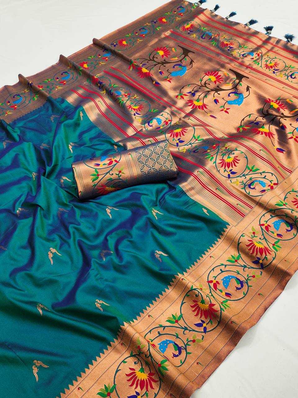 Ynf Paithani Silk RIN150 Harmony Paithani-2 Silk Sarees Wholesale Paithani Sarees Heavy Silk Sarees Zari Border Silk Sarees Manufacturer