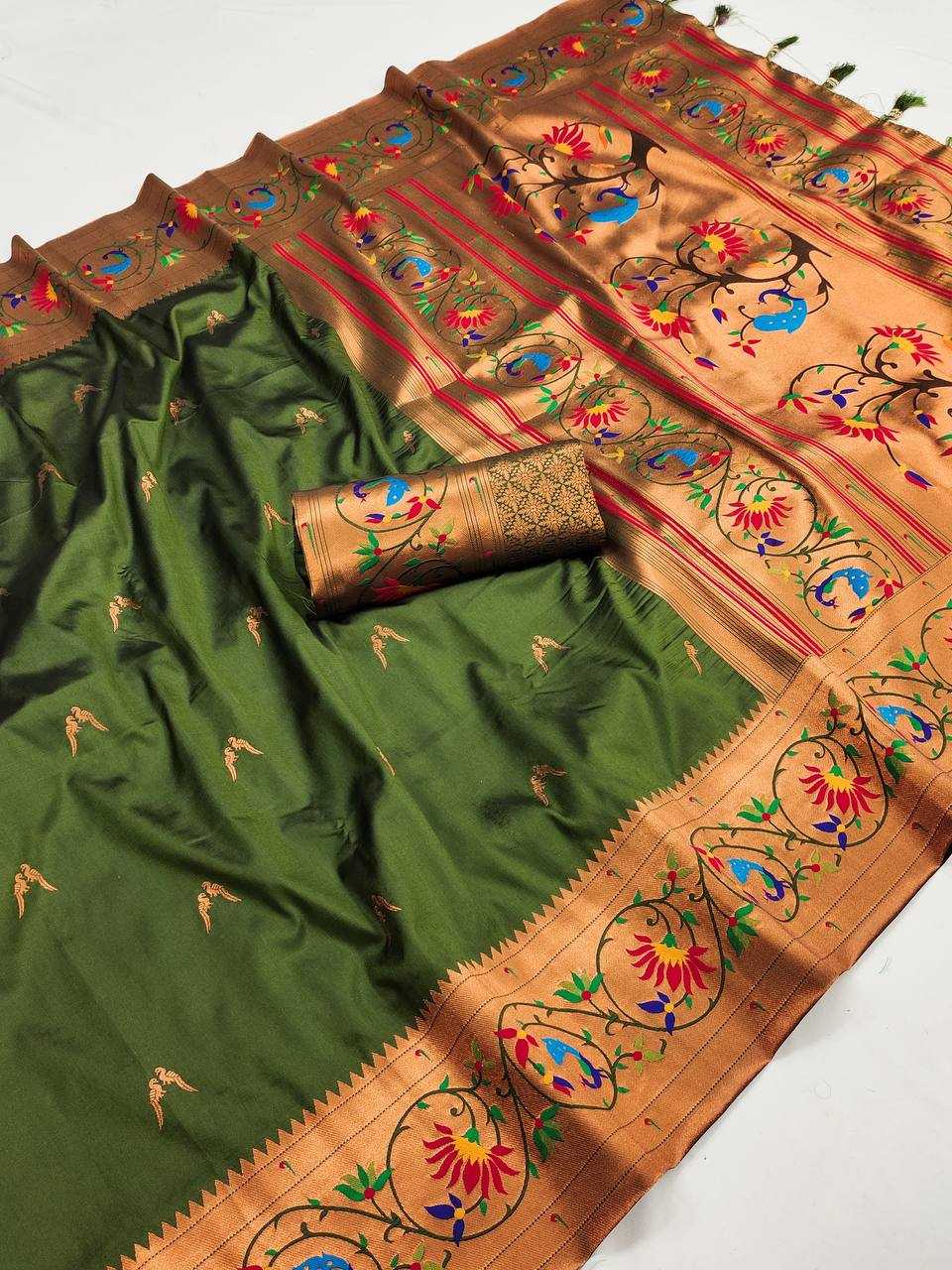 Ynf Paithani Silk RIN150 Harmony Paithani-2 Silk Sarees Wholesale Paithani Sarees Heavy Silk Sarees Zari Border Silk Sarees Manufacturer