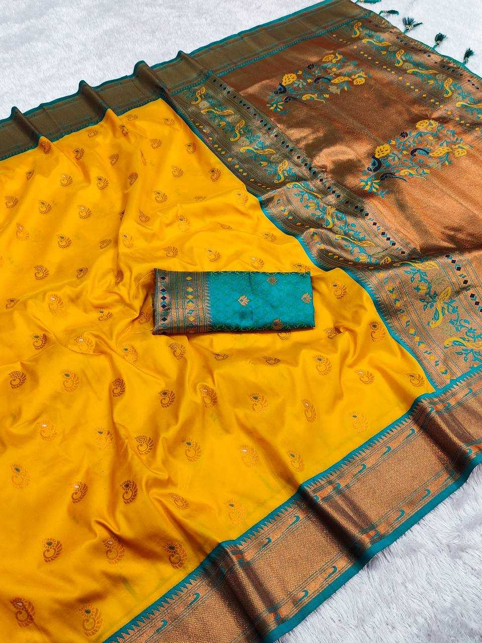 Ynf Paithani Silk RIN150 Nath Paithani -1 Silk Sarees Wholesale Paithani Sarees Heavy Silk Sarees Zari Border Silk Sarees Manufacturer