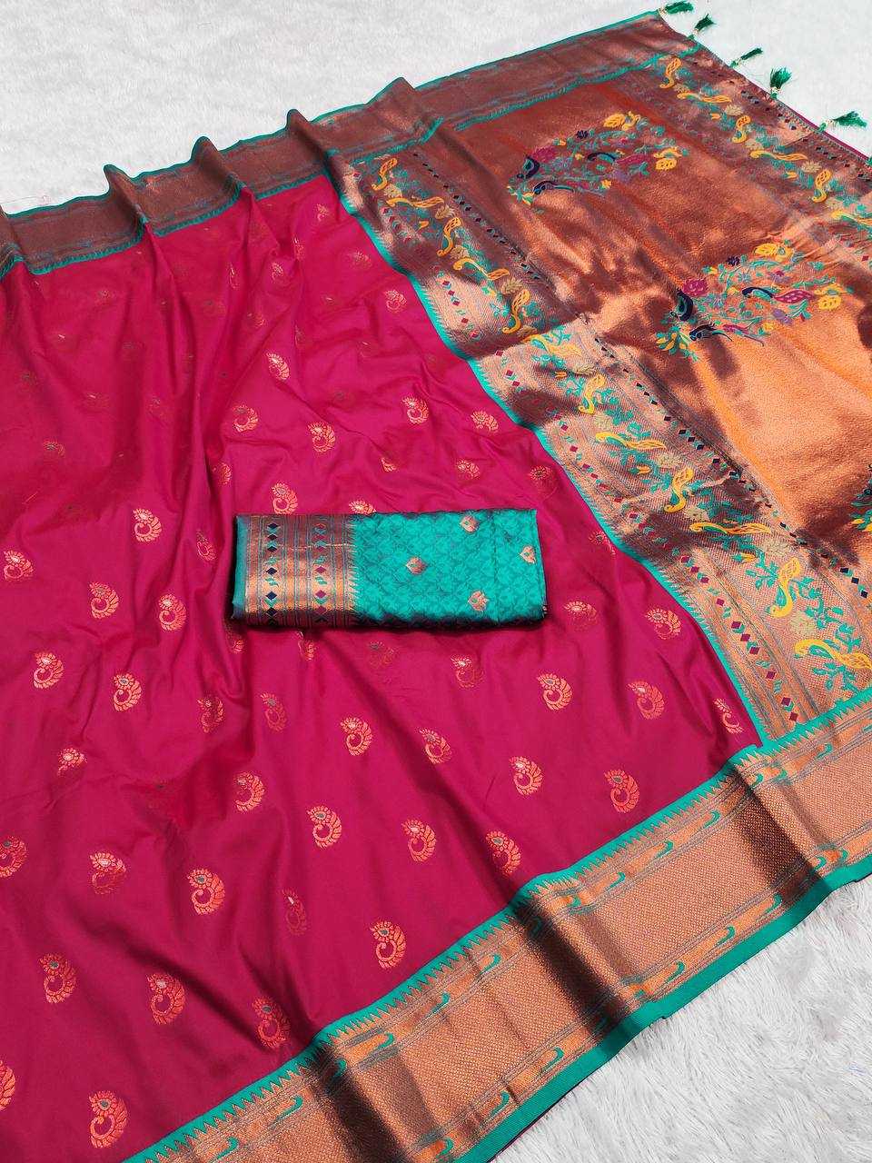 Ynf Paithani Silk RIN150 Nath Paithani -1 Silk Sarees Wholesale Paithani Sarees Heavy Silk Sarees Zari Border Silk Sarees Manufacturer