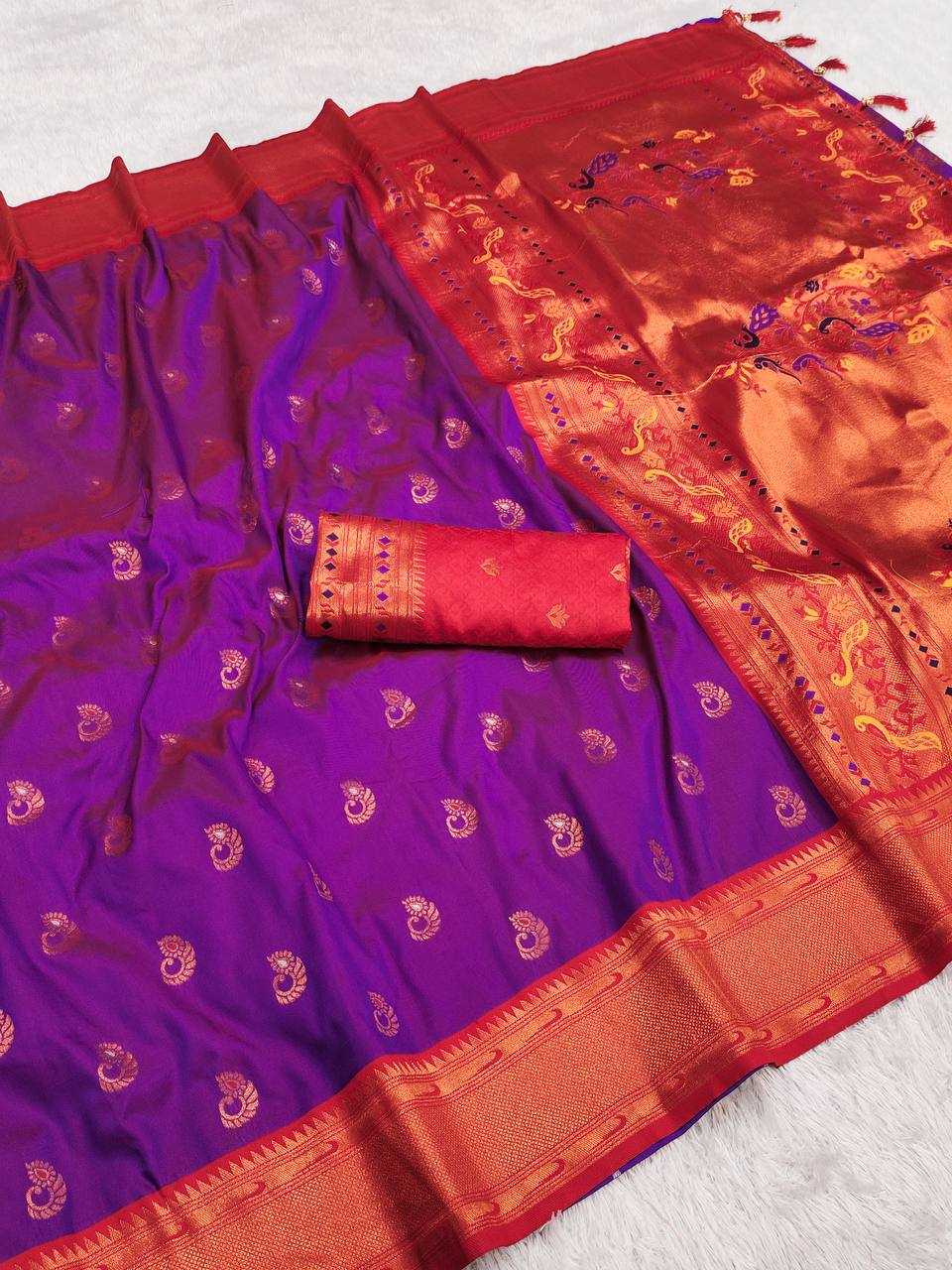 Ynf Paithani Silk RIN150 Nath Paithani -1 Silk Sarees Wholesale Paithani Sarees Heavy Silk Sarees Zari Border Silk Sarees Manufacturer