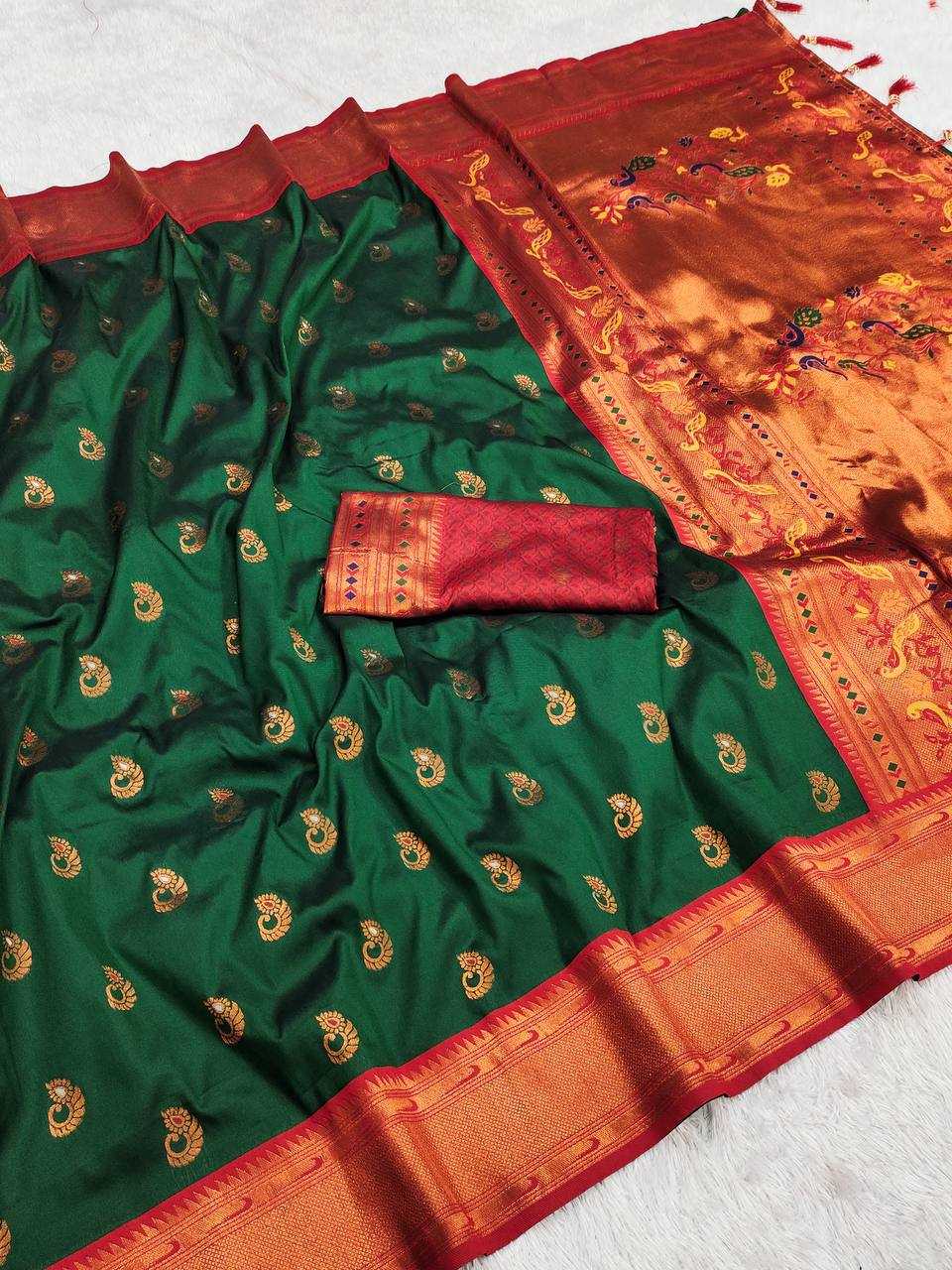 Ynf Paithani Silk RIN150 Nath Paithani -1 Silk Sarees Wholesale Paithani Sarees Heavy Silk Sarees Zari Border Silk Sarees Manufacturer