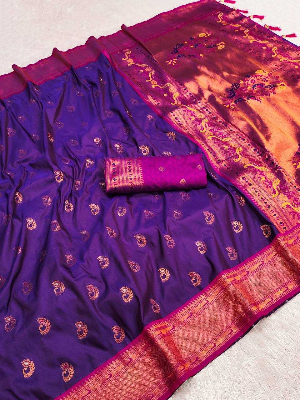 Ynf Paithani Silk RIN150 Nath Paithani -1 Silk Sarees Wholesale Paithani Sarees Heavy Silk Sarees Zari Border Silk Sarees Manufacturer