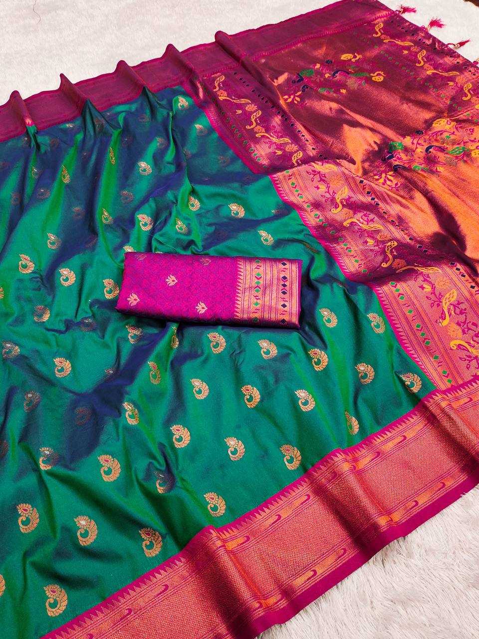 Ynf Paithani Silk RIN150 Nath Paithani -1 Silk Sarees Wholesale Paithani Sarees Heavy Silk Sarees Zari Border Silk Sarees Manufacturer